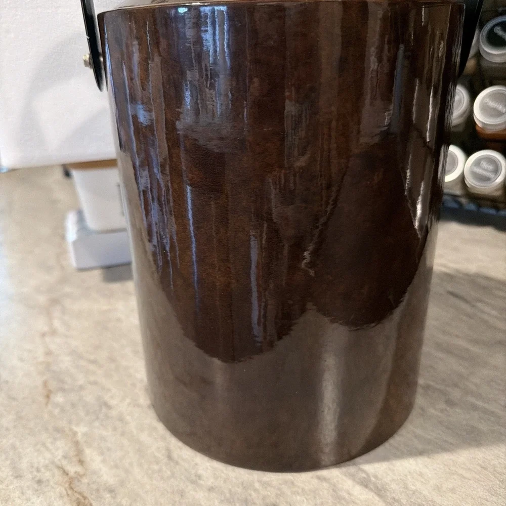 VTG Georges Briard Brown Faux Padded Tortoise Shell Ice‎ Bucket With Tongs